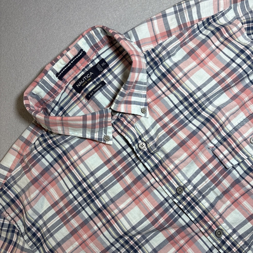 Nautica Mens‎ XXL Pastel Multicolor Short Sleeve Button Down Cotton Shirt